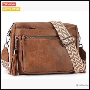 Vegan Leather Crossbody Bag Multi Pocket Adjustable Strap Tassel Chic